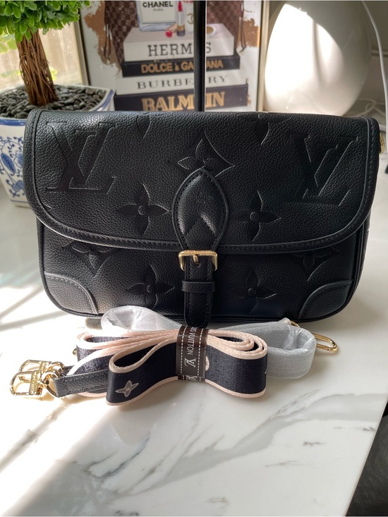 Handbags - Black Embossed Monogram  Shoulder Bag